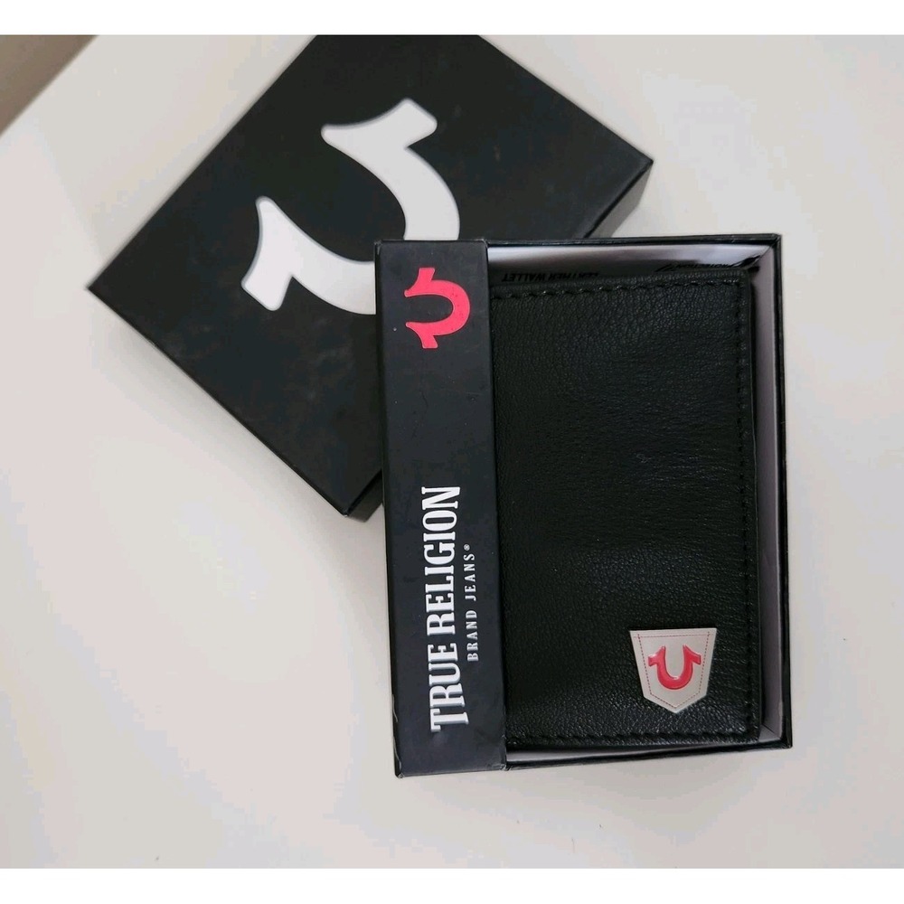 True Religion Genuine Leather RFID Blocking men's Wallet‎ Black